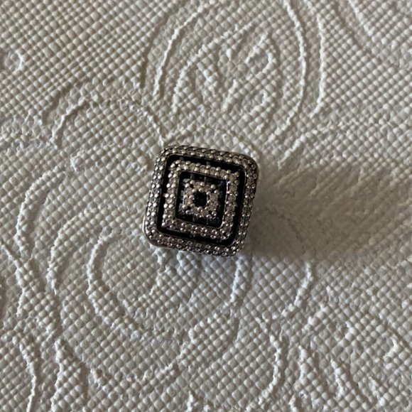 Authentic Retired Pandora Sterling Silver 925 Square CZ Charm - Picture 1 of 3